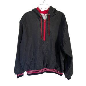 Rennoc 1/4 Zip Pullover Lined Windbreaker Jacket Black Red Men's XL 48 Vintage